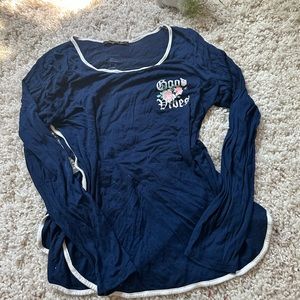 Good vibes flowy long sleeve graffiti print blue positive energy lightwe…